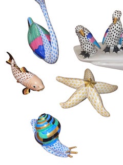 Set of Ten Herend Porcelain Aquatic Animal Figurines. Hungary, 20th Century.
