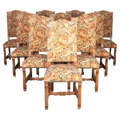 Set of Ten High Backed Oak Dining Chairs