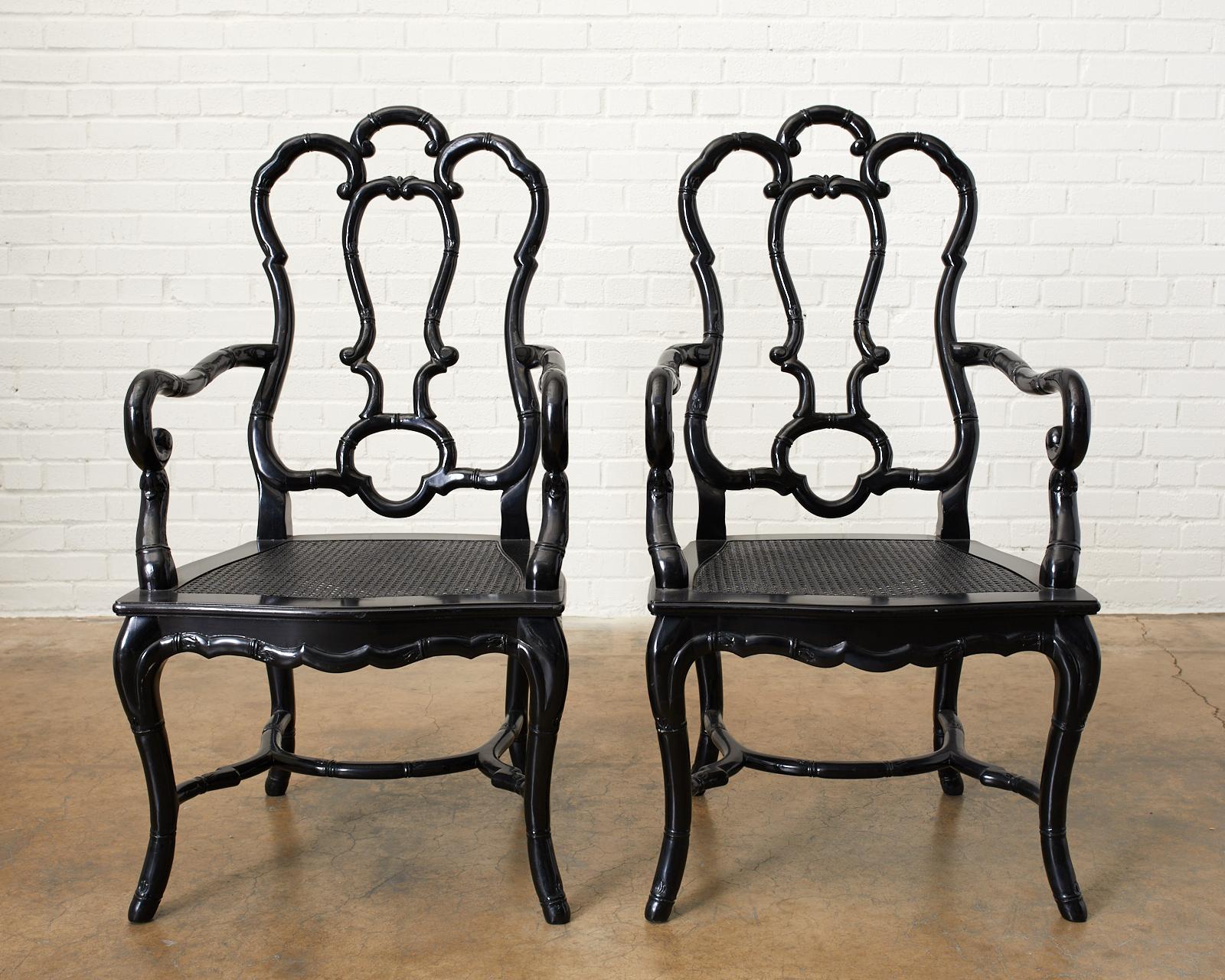 Italian Set of Ten Hollywood Regency Faux Bamboo Dining Chairs