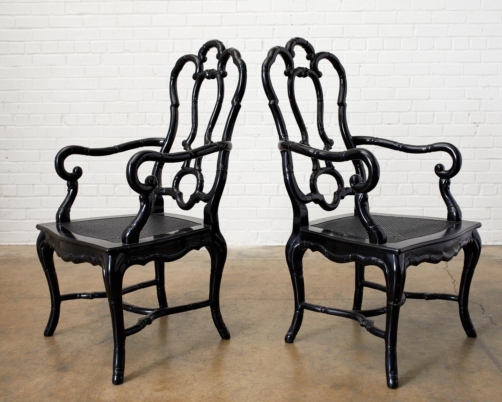Set of Ten Hollywood Regency Faux Bamboo Dining Chairs In Good Condition In Rio Vista, CA