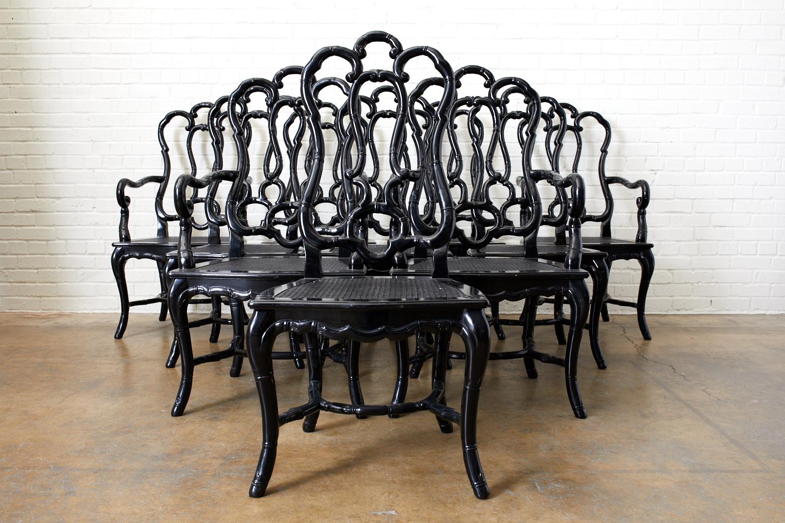 20th Century Set of Ten Hollywood Regency Faux Bamboo Dining Chairs