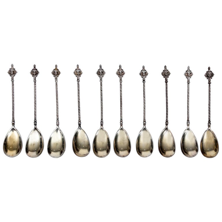 Set of Ten Ice Cream Spoons with Angelic Face Motifs For Sale at 1stDibs