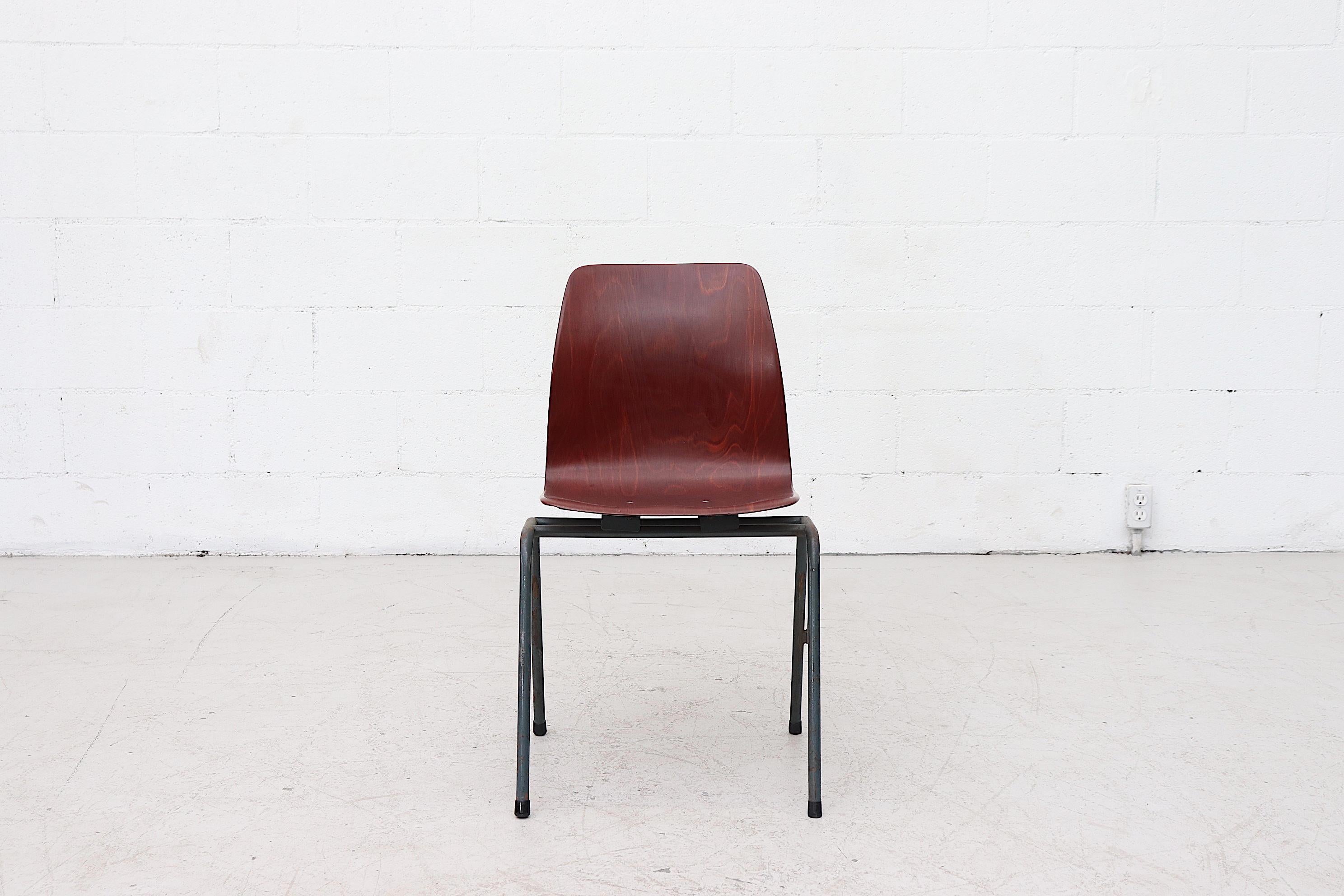 Mid-20th Century Set of ten Dutch mid-century  stacking chairs with single shell seat For Sale