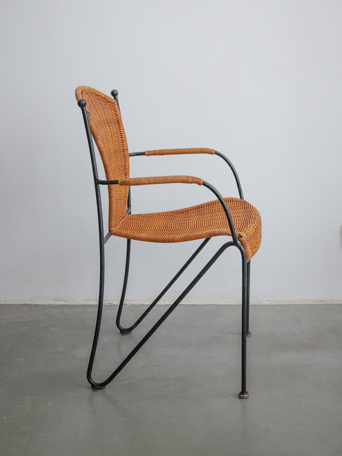 Mid-Century Modern Set of Ten Iron, Rattan Indoor, Outdoor Patio Chairs by Pipsan Saarinen Swanson
