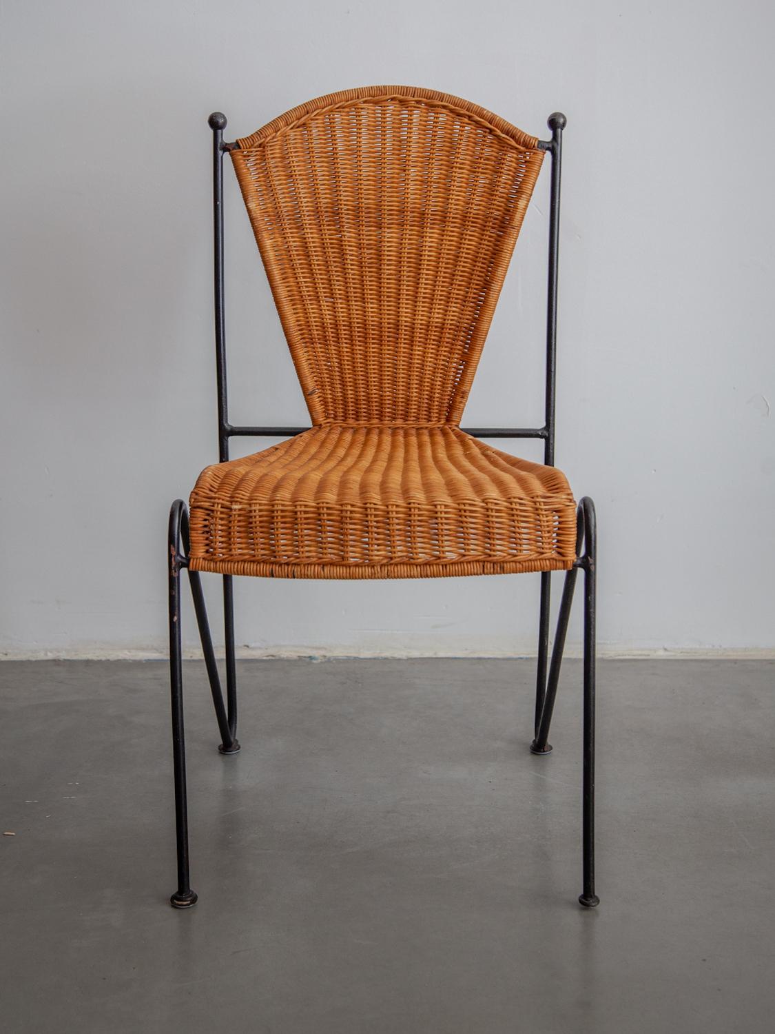 American Set of Ten Iron, Rattan Indoor, Outdoor Patio Chairs by Pipsan Saarinen Swanson
