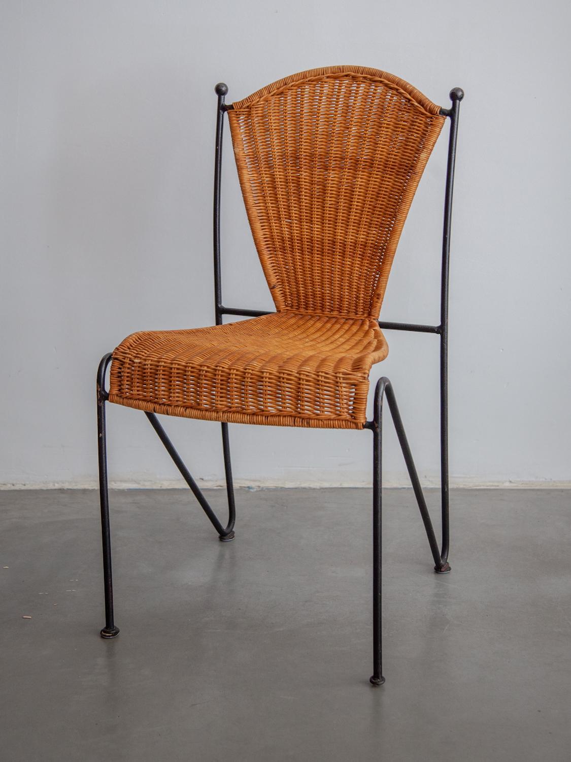 Hand-Crafted Set of Ten Iron, Rattan Indoor, Outdoor Patio Chairs by Pipsan Saarinen Swanson