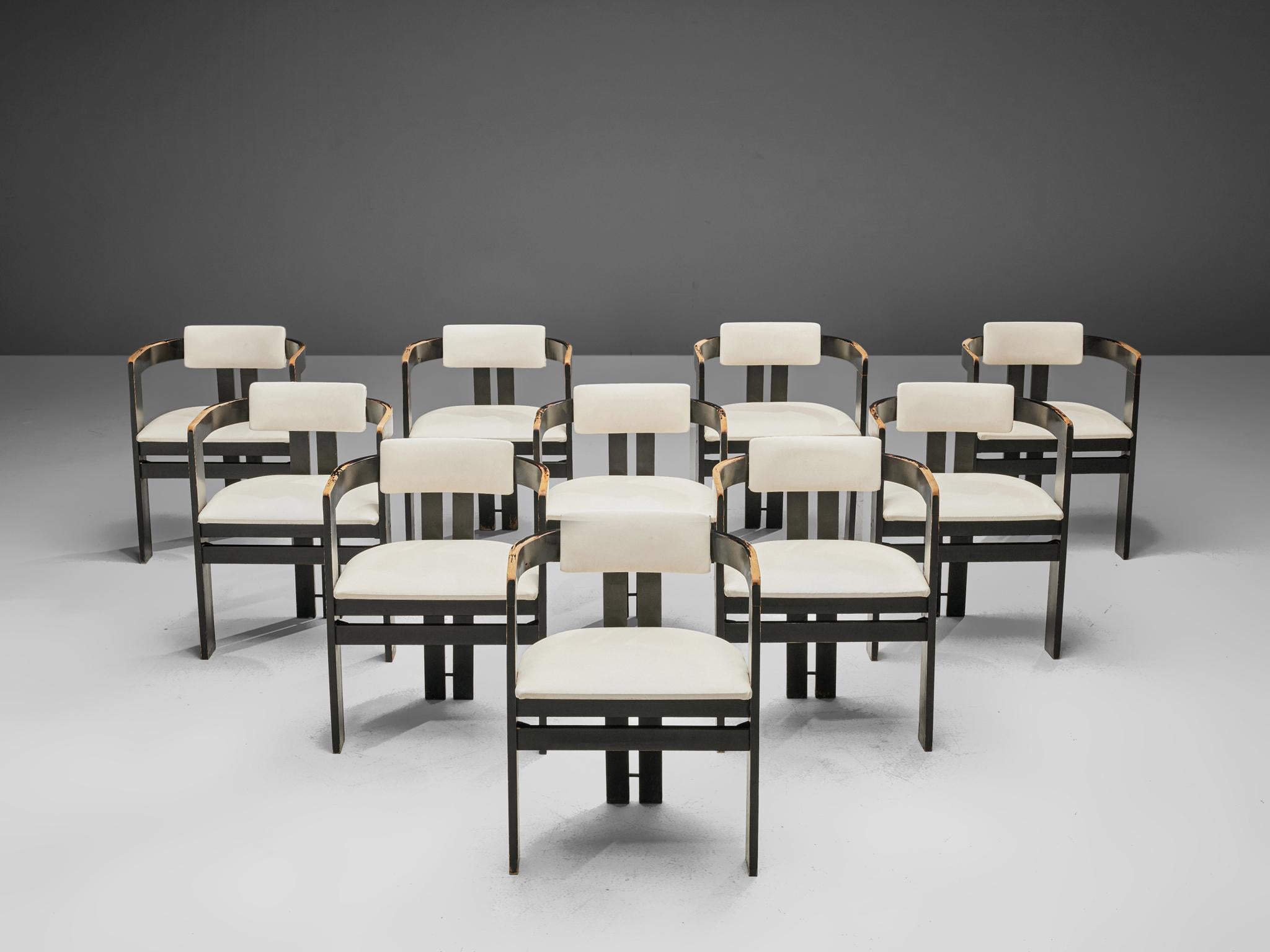 Lacquered Set of Ten Italian Armchairs with Architectural Bentwood Frames