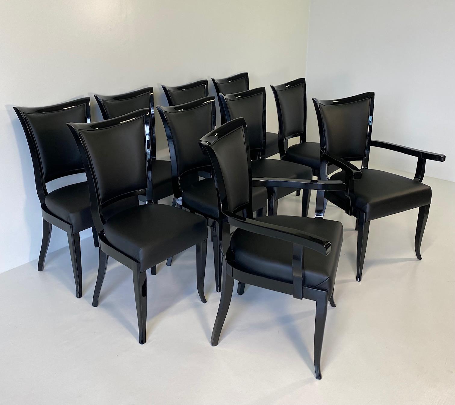 Set of Ten Italian Art Deco Black Chairs In Good Condition In Meda, MB