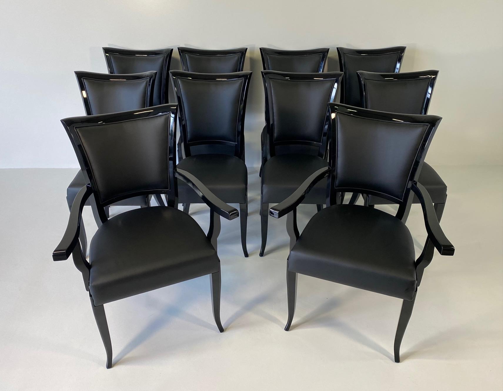 Late 20th Century Set of Ten Italian Art Deco Black Chairs