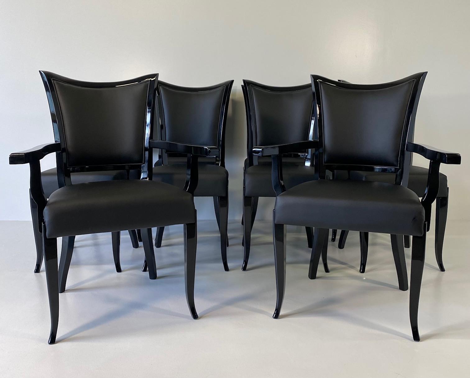Faux Leather Set of Ten Italian Art Deco Black Chairs