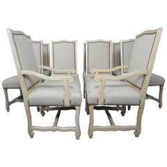 Set of Ten Italian Bleached Walnut Dining Chairs