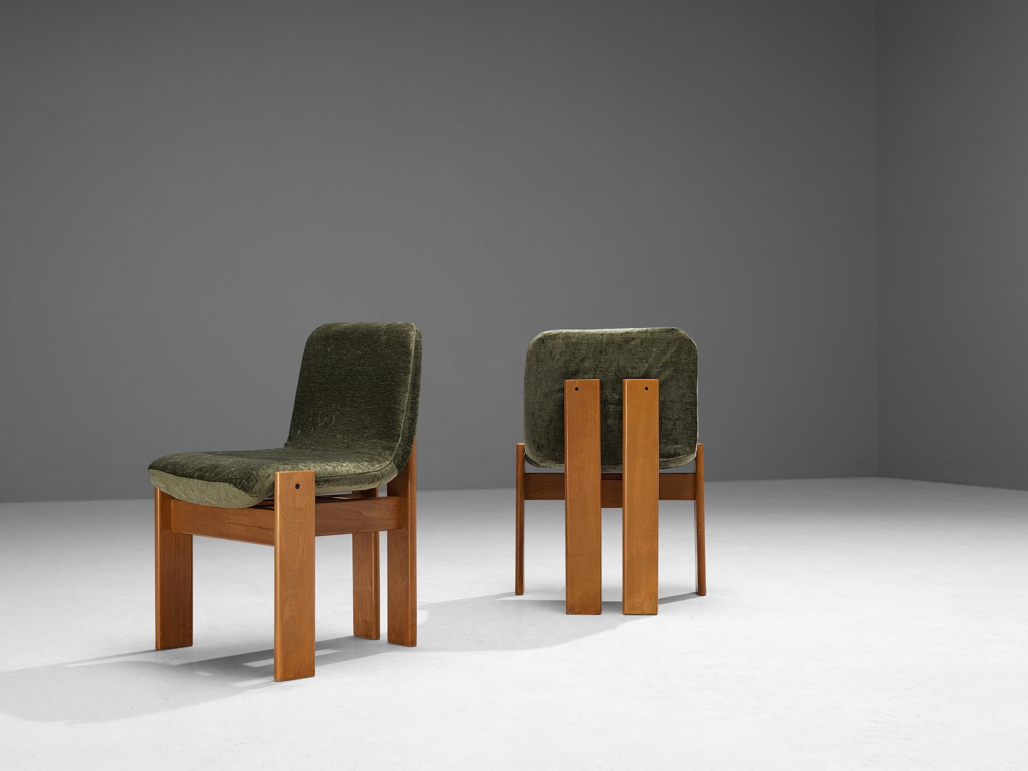 Mid-20th Century Set of Ten Italian Dining Chairs in Brown and Olive Green Upholstery
