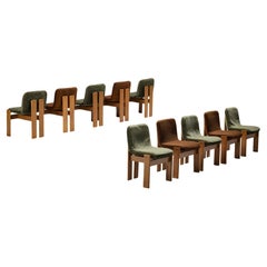 Set di dieci sedie da pranzo italiane con tappezzeria marrone e verde oliva