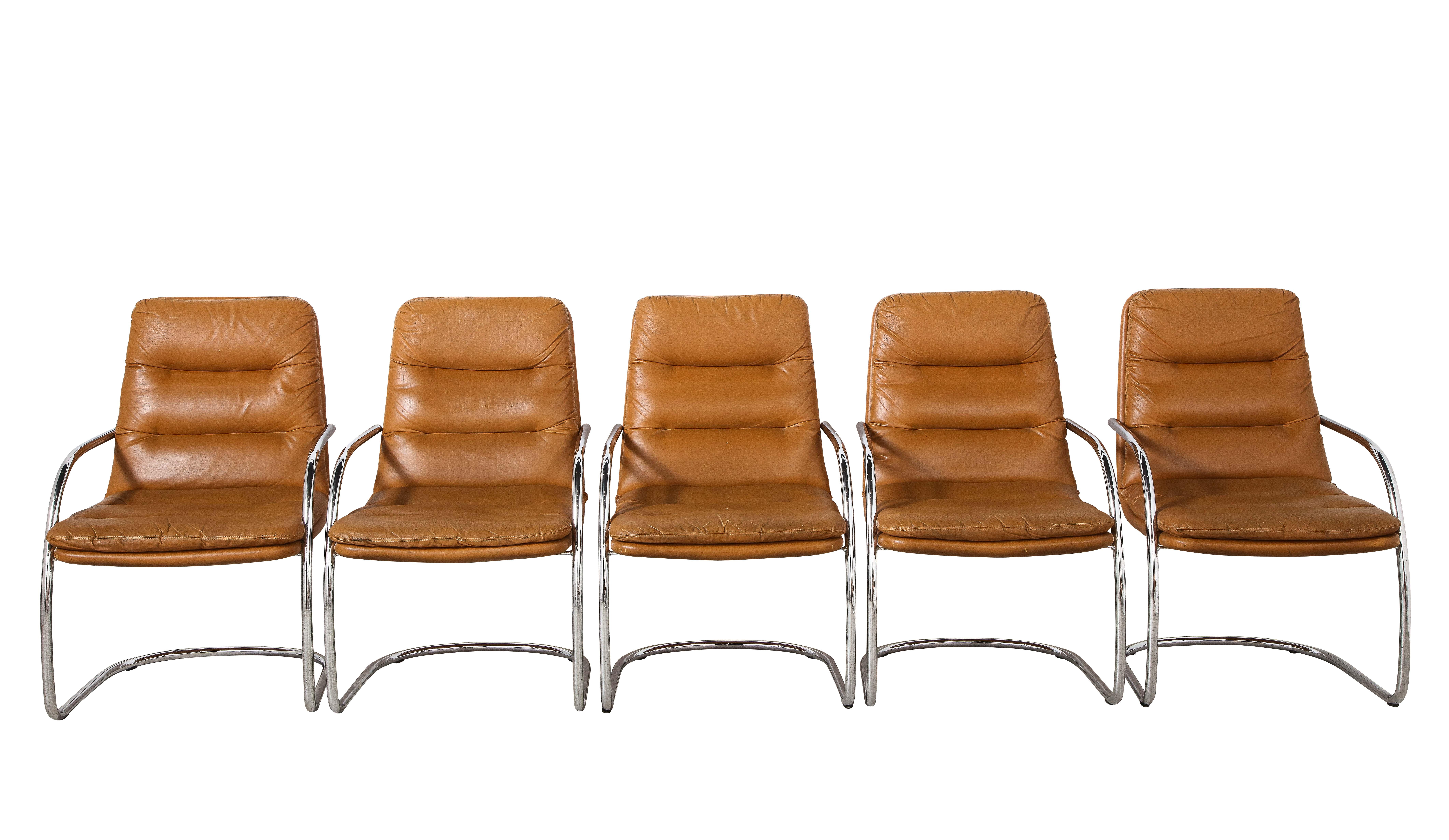 Set of Ten Italian Leather and Chrome Armchairs For Sale 1