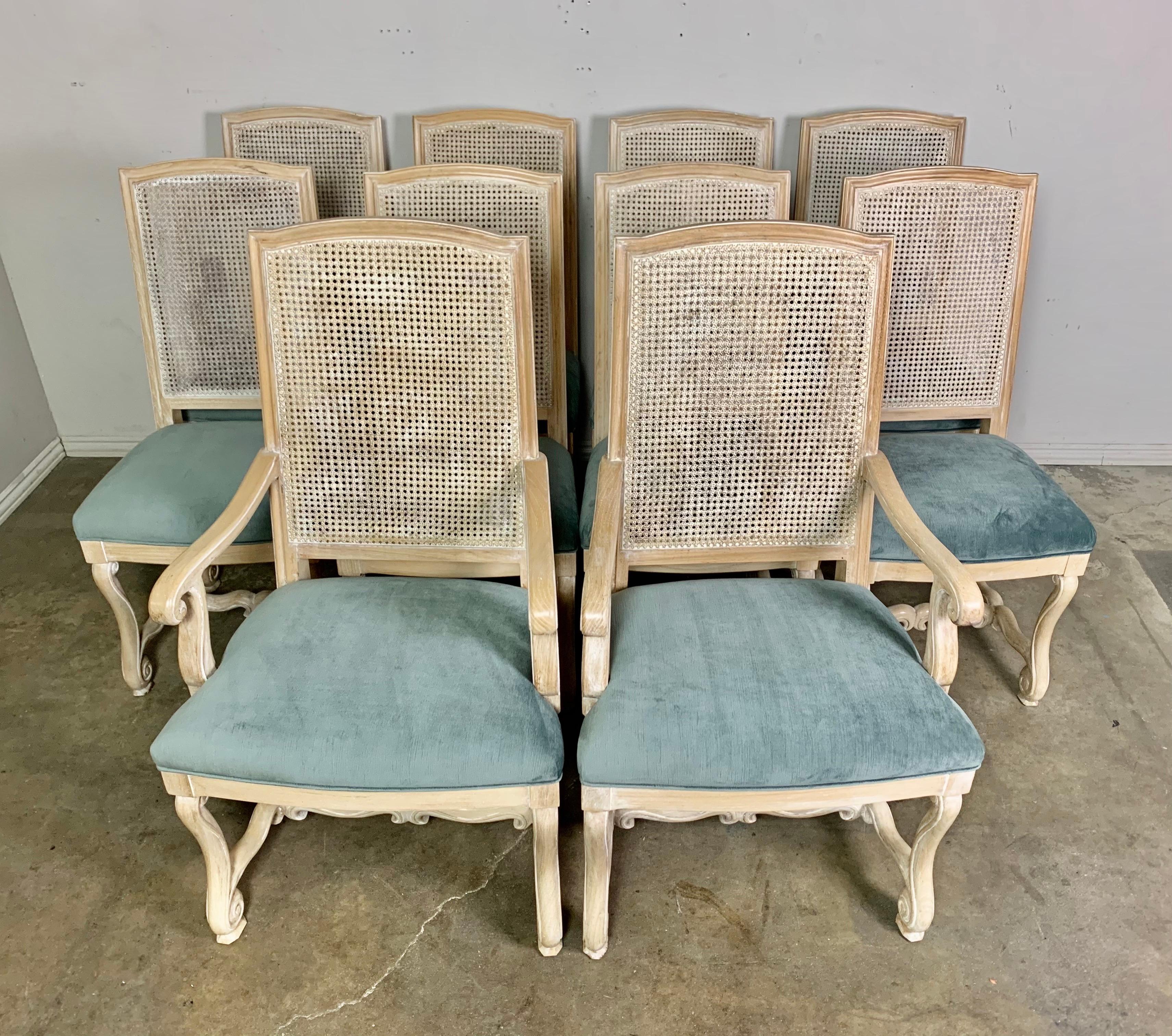 Baroque Set of Ten Italian Painted Caned Dining Chairs