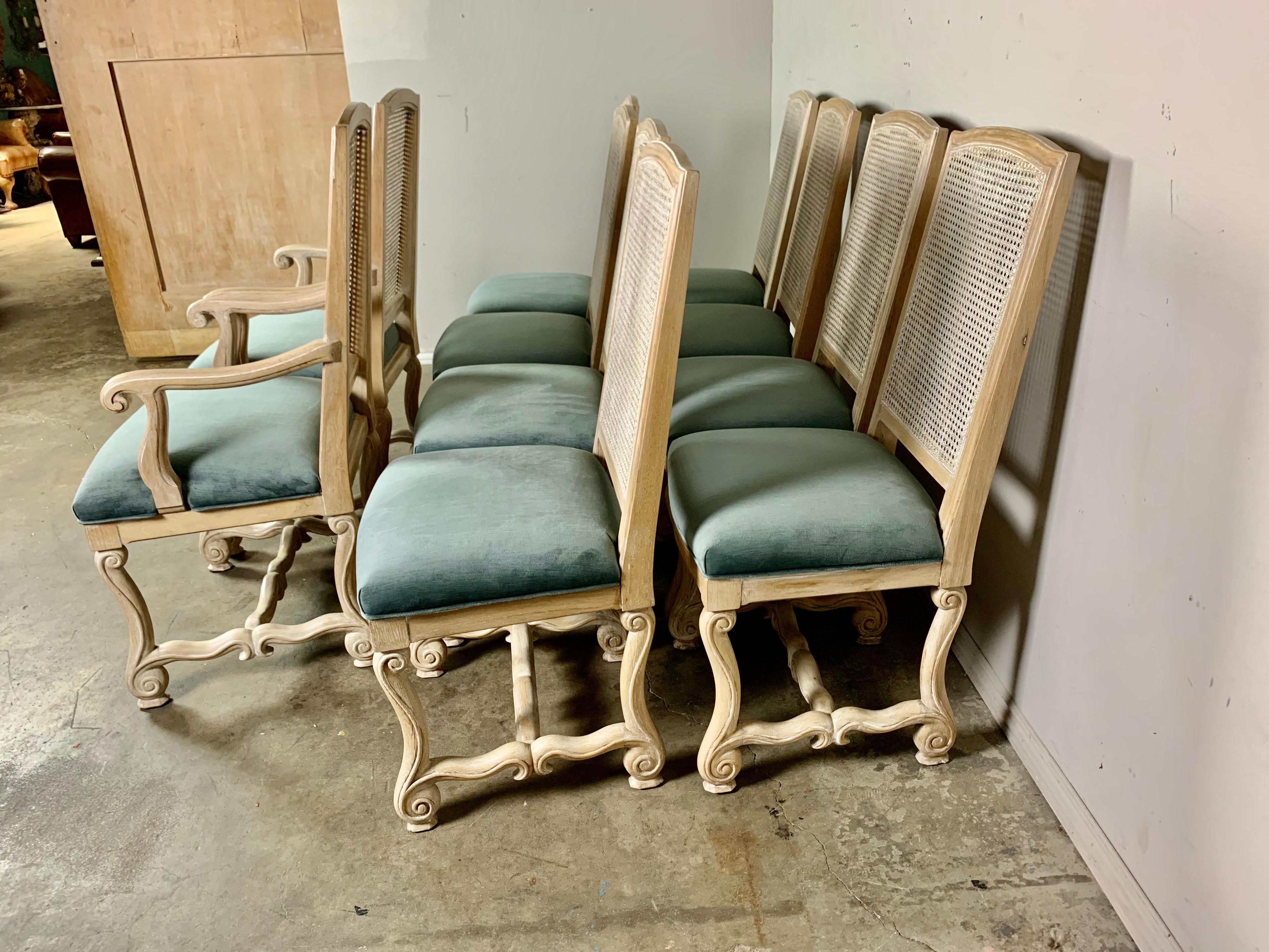 Set of Ten Italian Painted Caned Dining Chairs In Distressed Condition In Los Angeles, CA