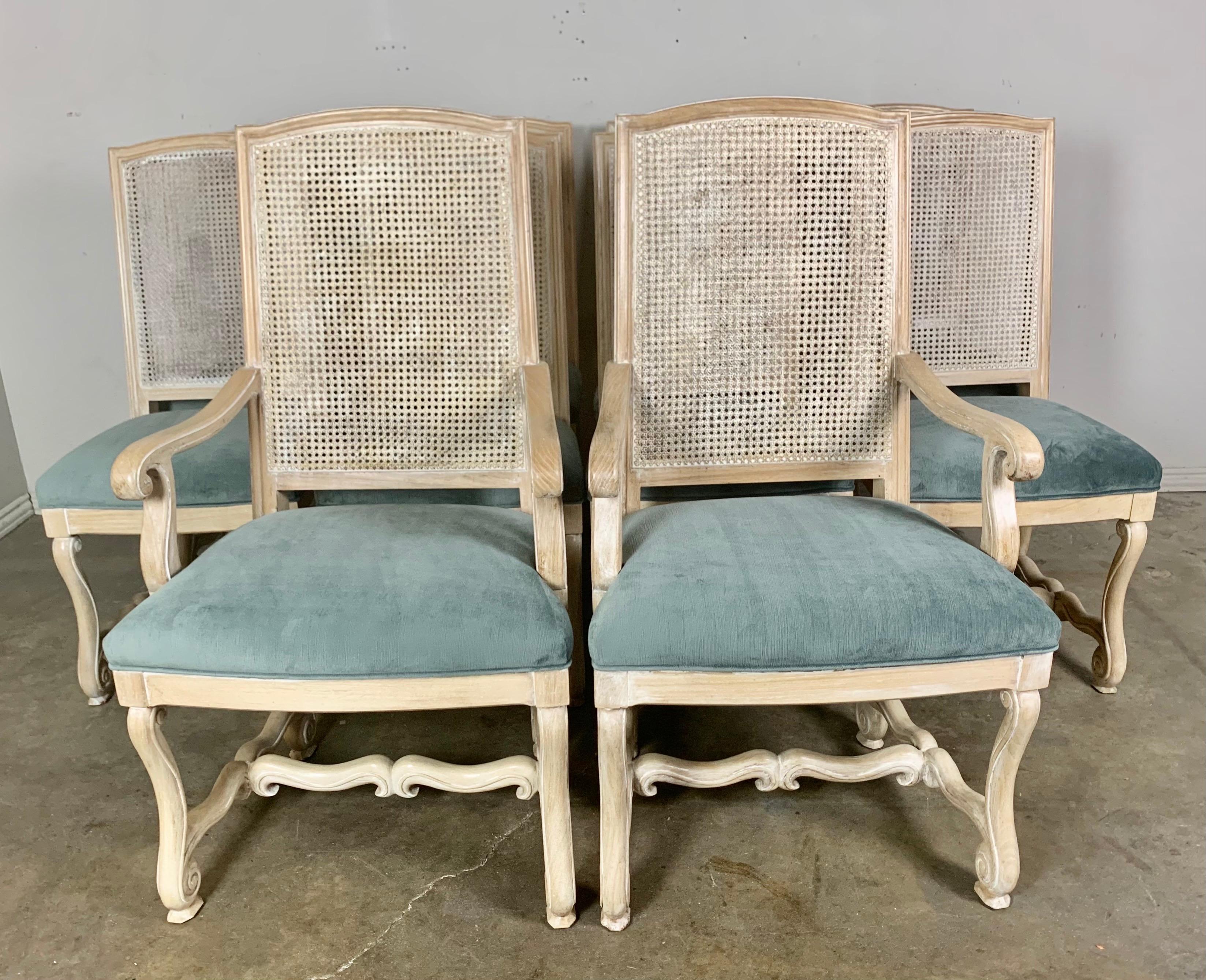 Early 20th Century Set of Ten Italian Painted Caned Dining Chairs