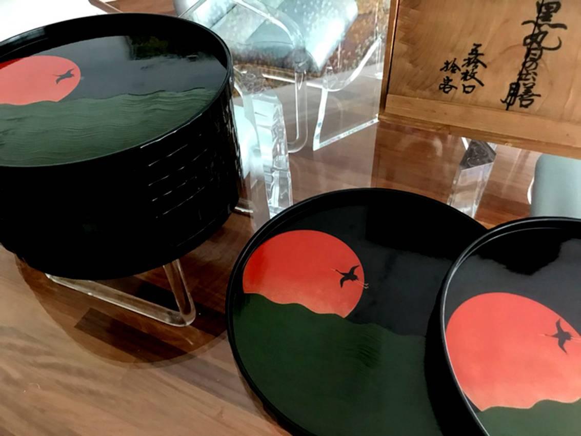 Mid-20th Century Set of Ten Japanese Art Deco Lacquer Trays