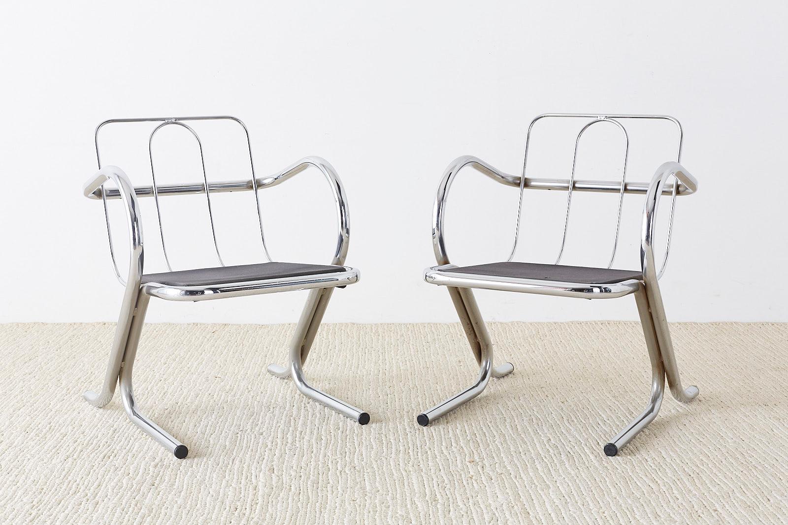 20th Century Set of Ten Jerry Johnson Midcentury Chrome Lounge Chairs