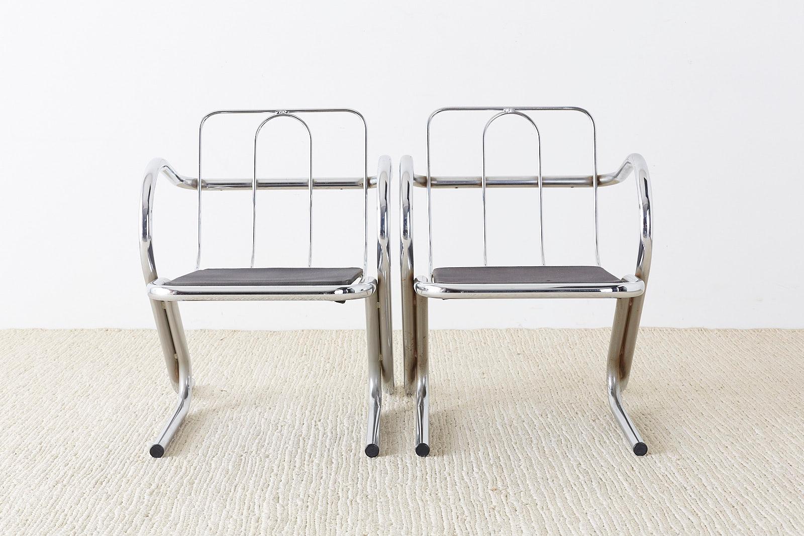 Set of Ten Jerry Johnson Midcentury Chrome Lounge Chairs 1