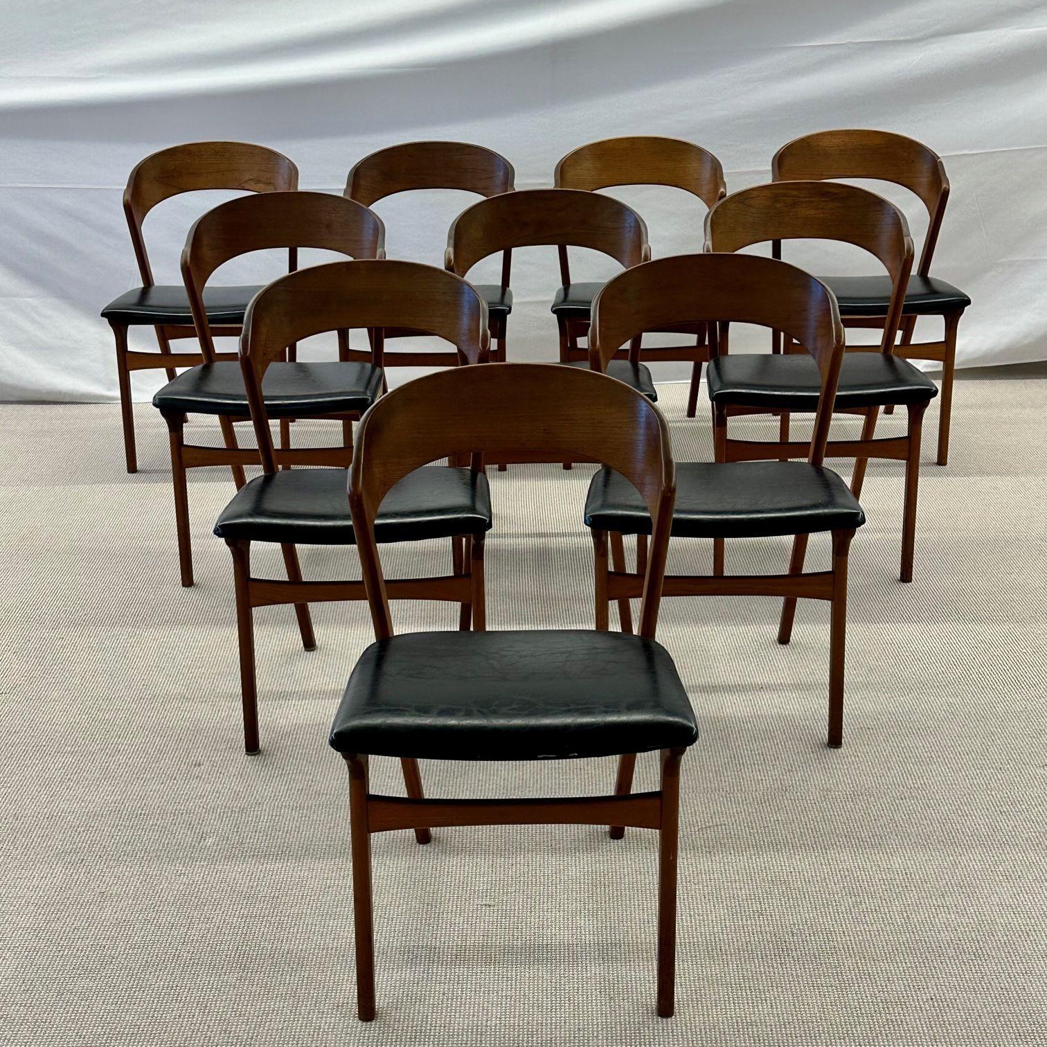 American Set of Ten Kai Kristiansen Style Mid-Century Modern Dining / Side Chairs, Danish For Sale