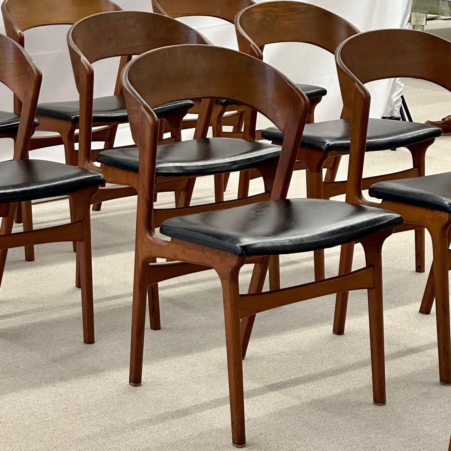 Late 20th Century Set of Ten Kai Kristiansen Style Mid-Century Modern Dining / Side Chairs, Danish For Sale