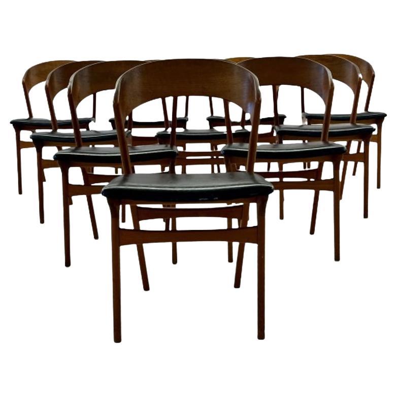 Set of Ten Kai Kristiansen Style Mid-Century Modern Dining / Side Chairs, Danish For Sale