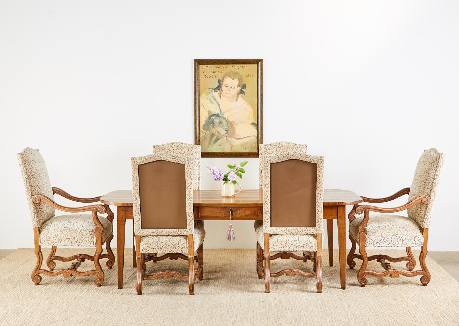 Wonderful set of ten handvcarved hardwood dining chairs by Kreiss. Made in the French Louis XIV Os De Mouton style known as the 