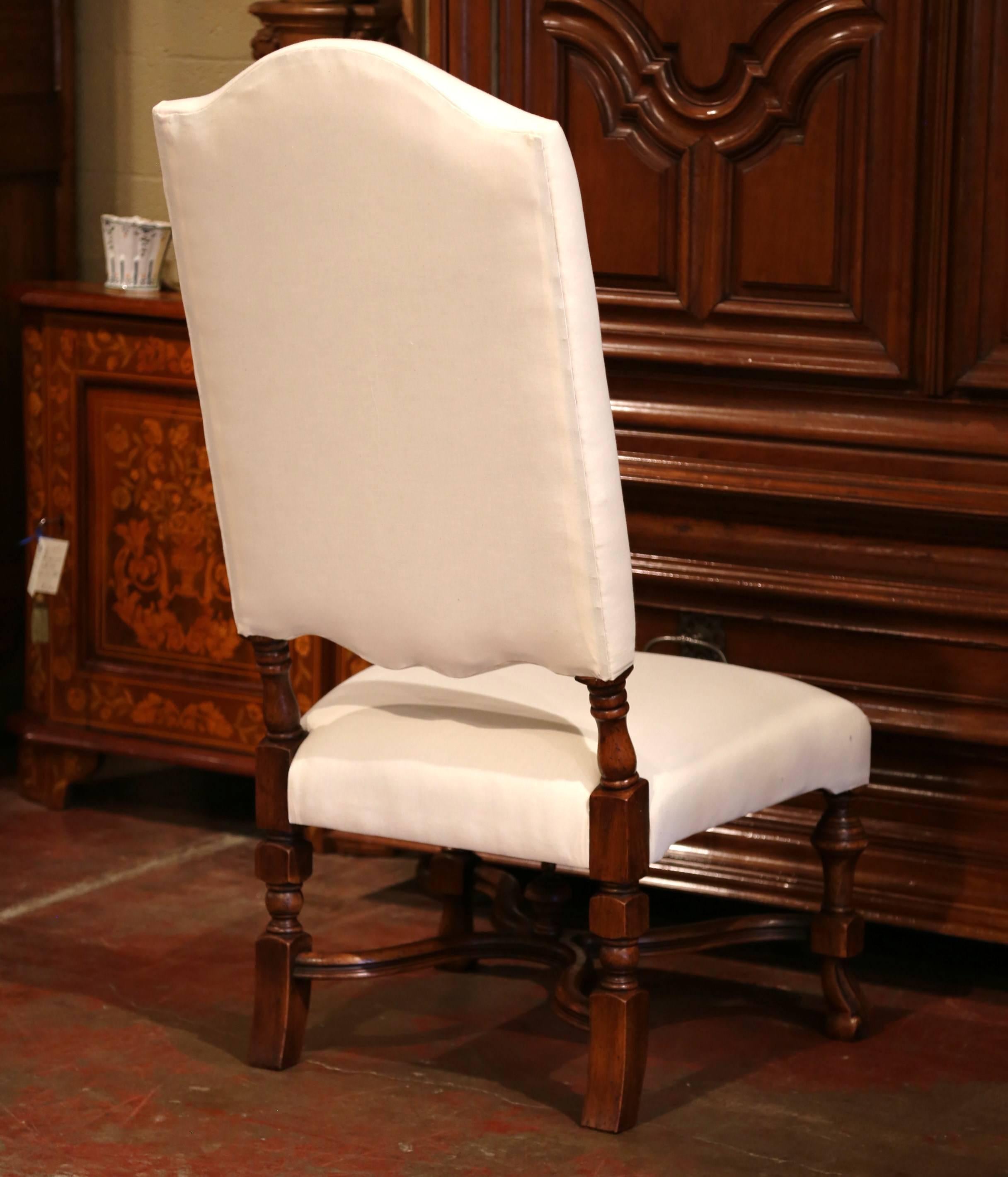 French Louis XIII Carved Walnut Dining Chairs with Muslin Upholstery, Set of 10 5
