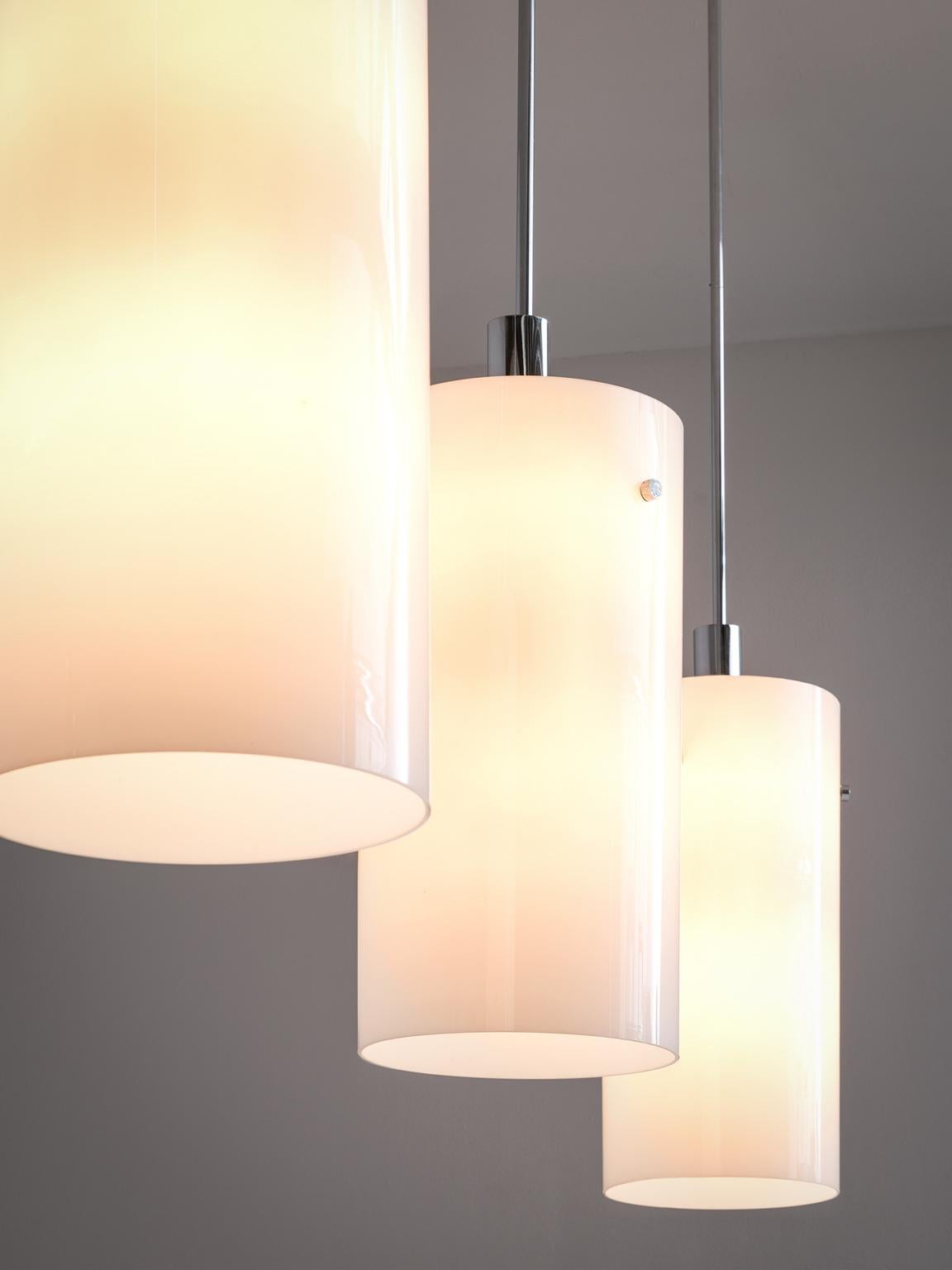Mid-Century Modern Set of Ten Large Pendants with White Glass Shade