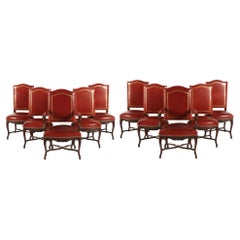 Set of Ten Large Scale Oak and Leather Louis XV Style Dining Chairs, C 1910