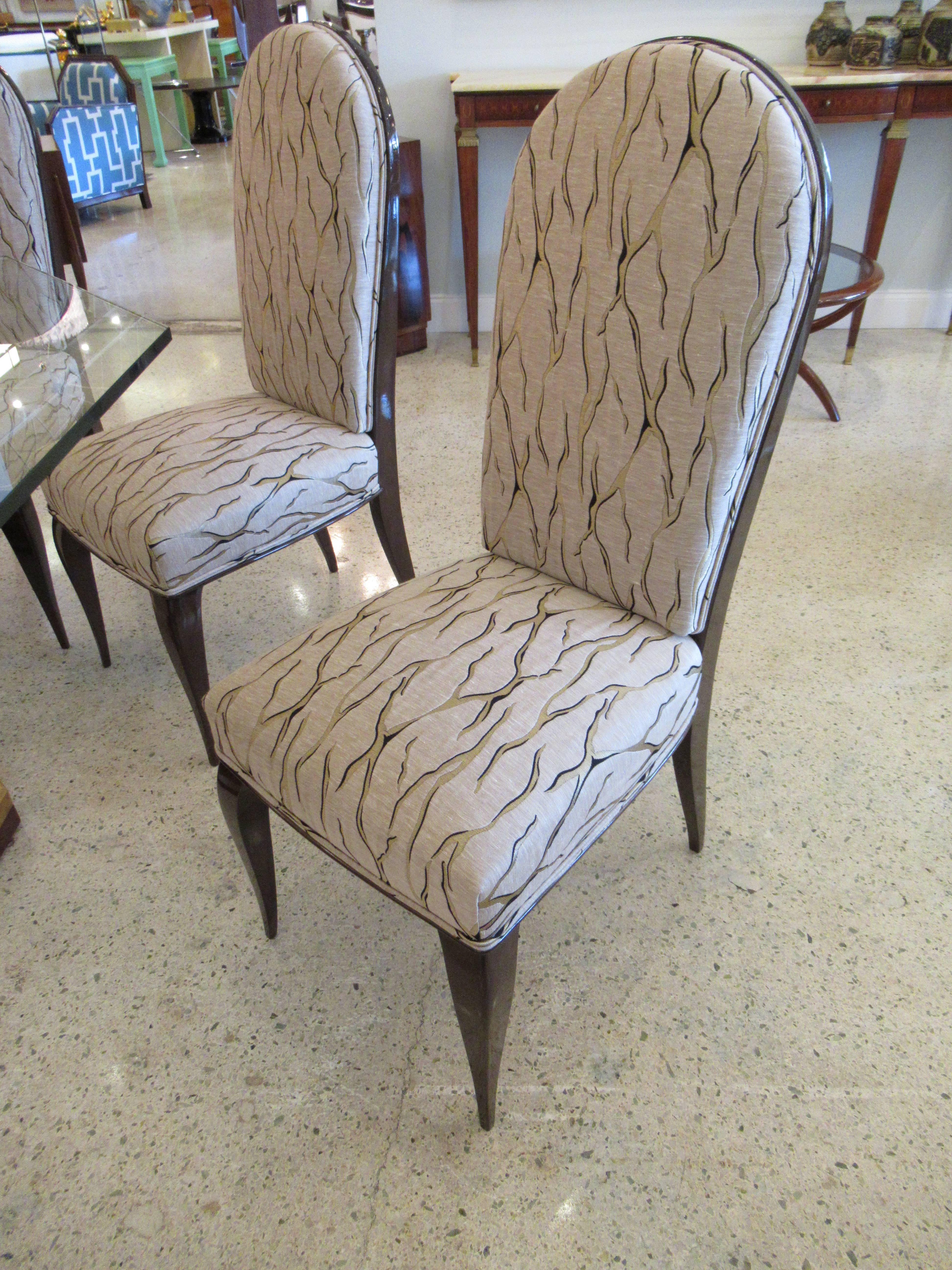 Set of Ten Late Art Deco Dark Mahogany Dining Chairs, Dominique et Cie For Sale 1