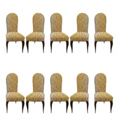 Set of Ten Late Art Deco Dark Mahogany Dining Chairs, Dominique et Cie