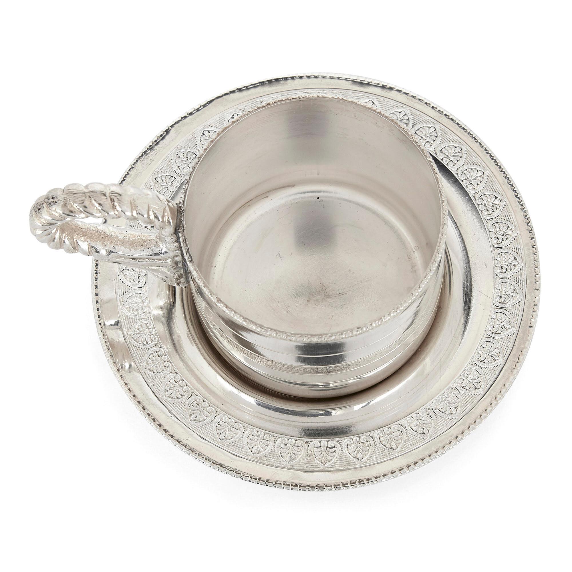 all silver tea cups