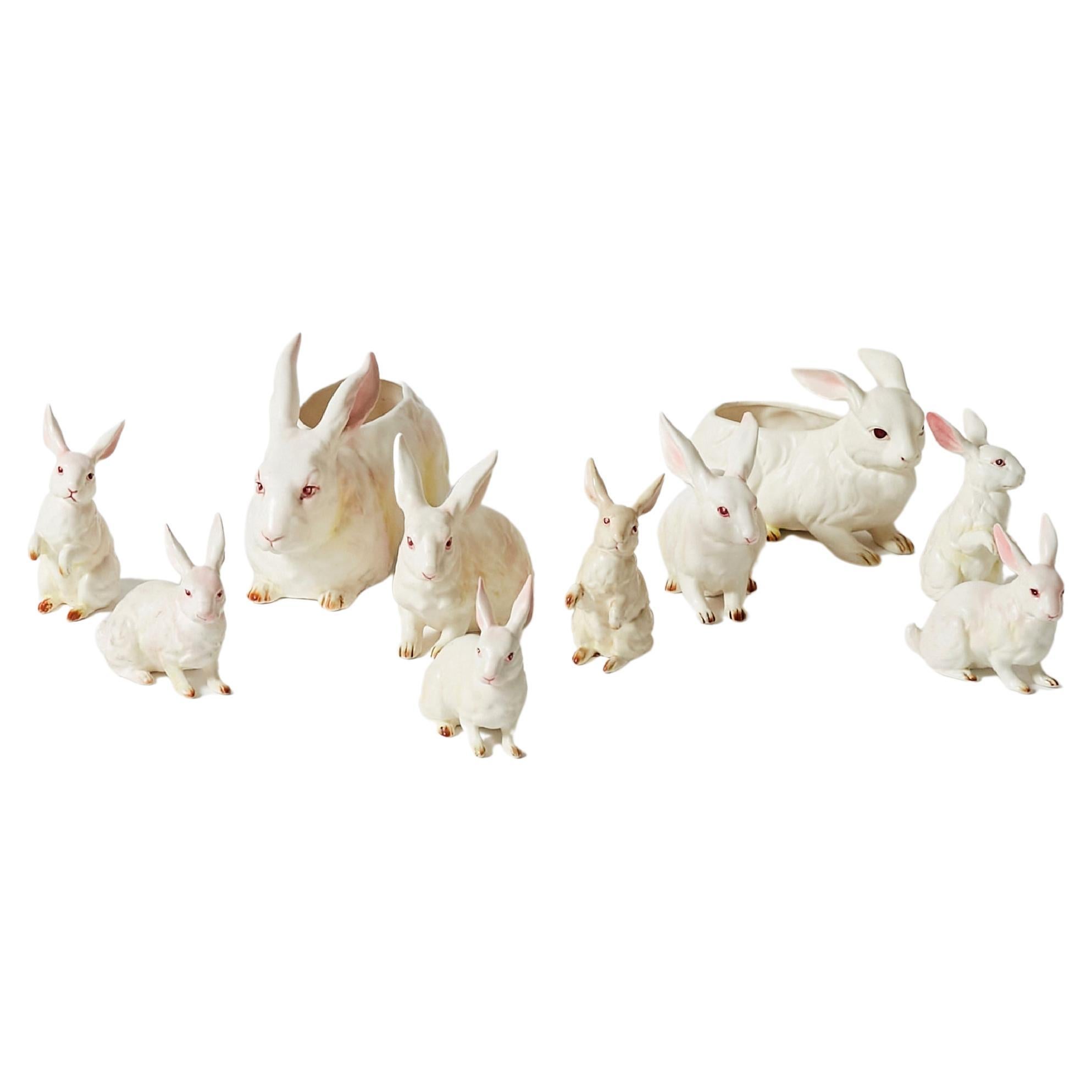 Set of Ten Lefton Hand Painted Porcelain Bunnies Made in Japan in 1960