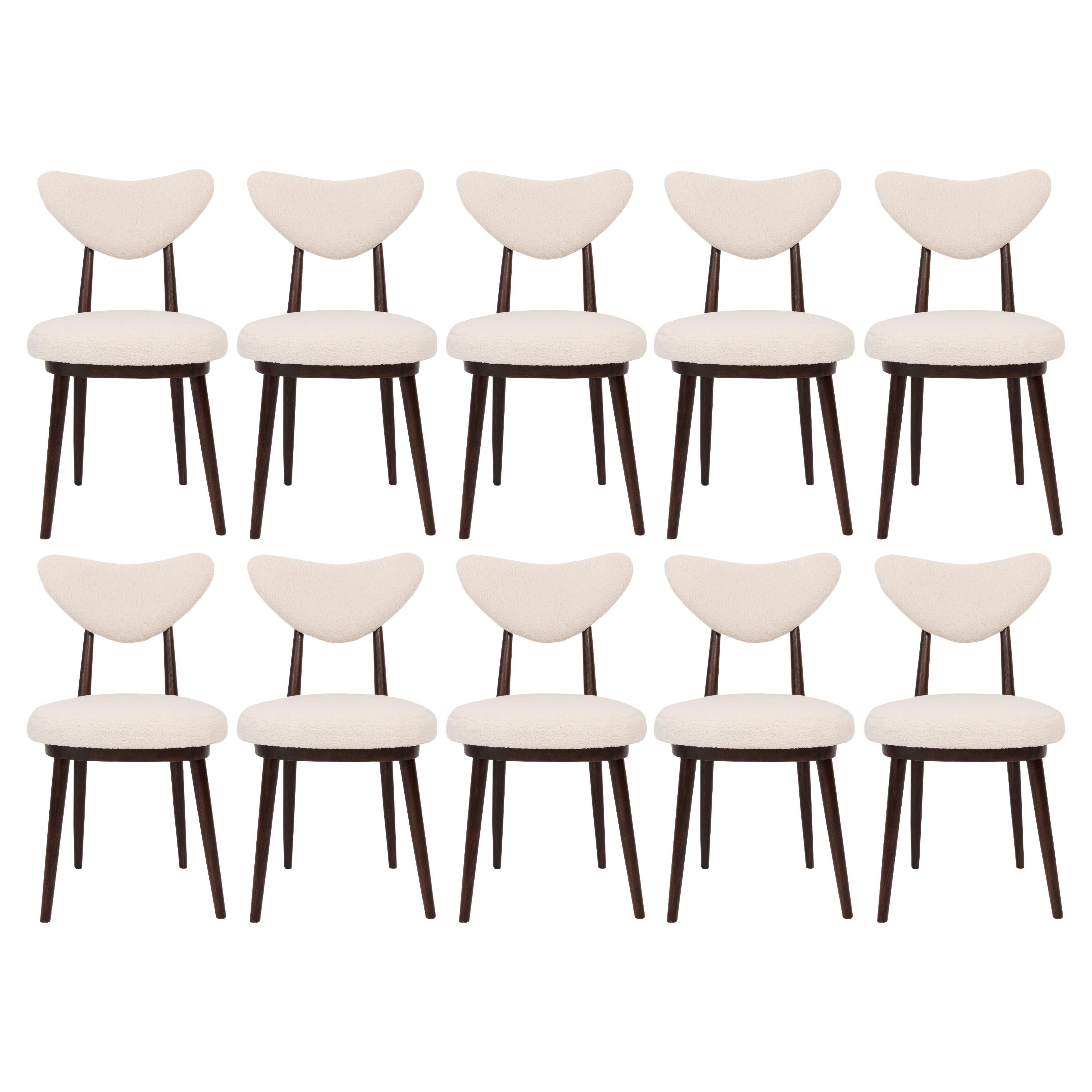 Set of Ten Light Boucle Heart Chairs, Europe, 1960s