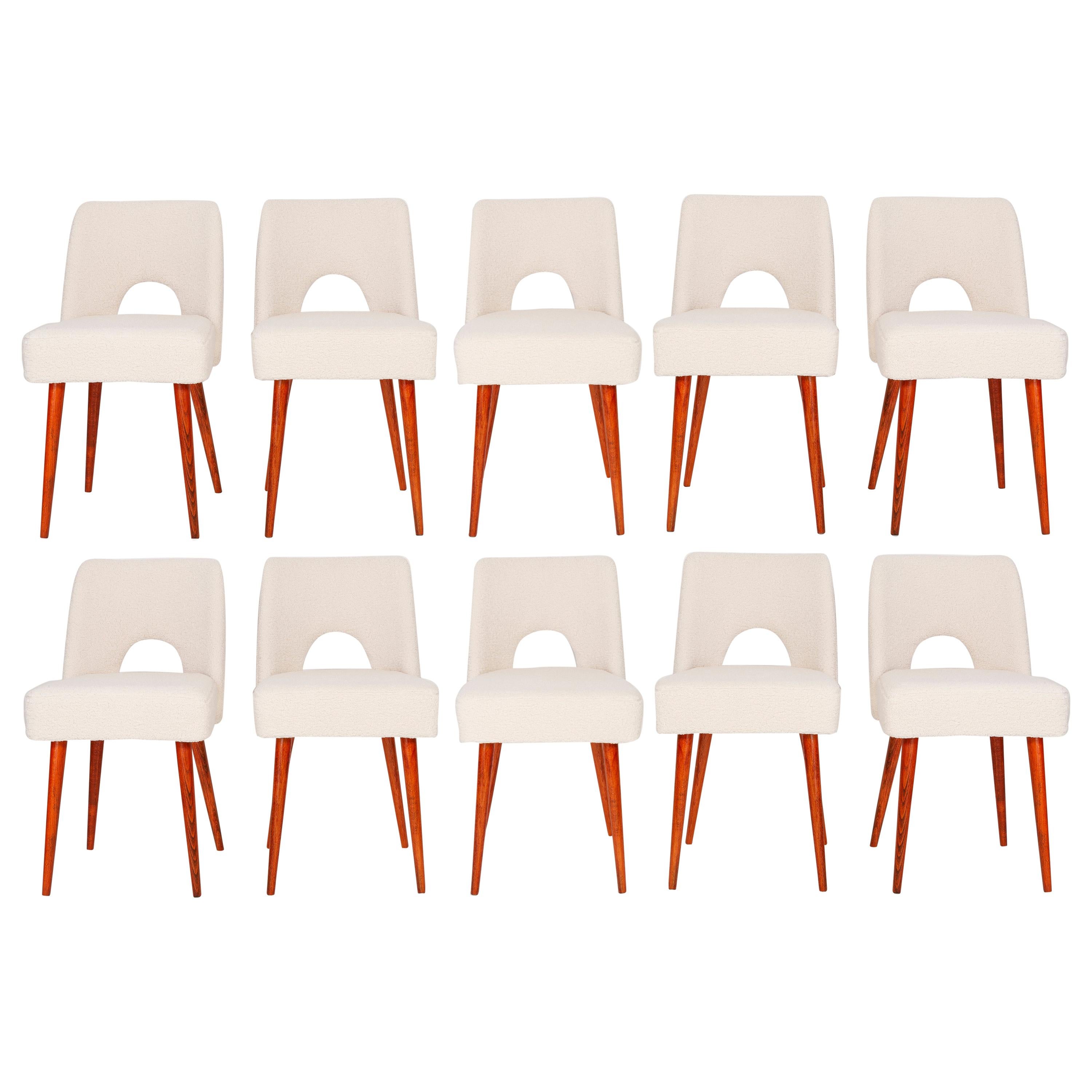 Set von zehn hellen Crme Boucle-Stühlen „Shell“, 1960er Jahre