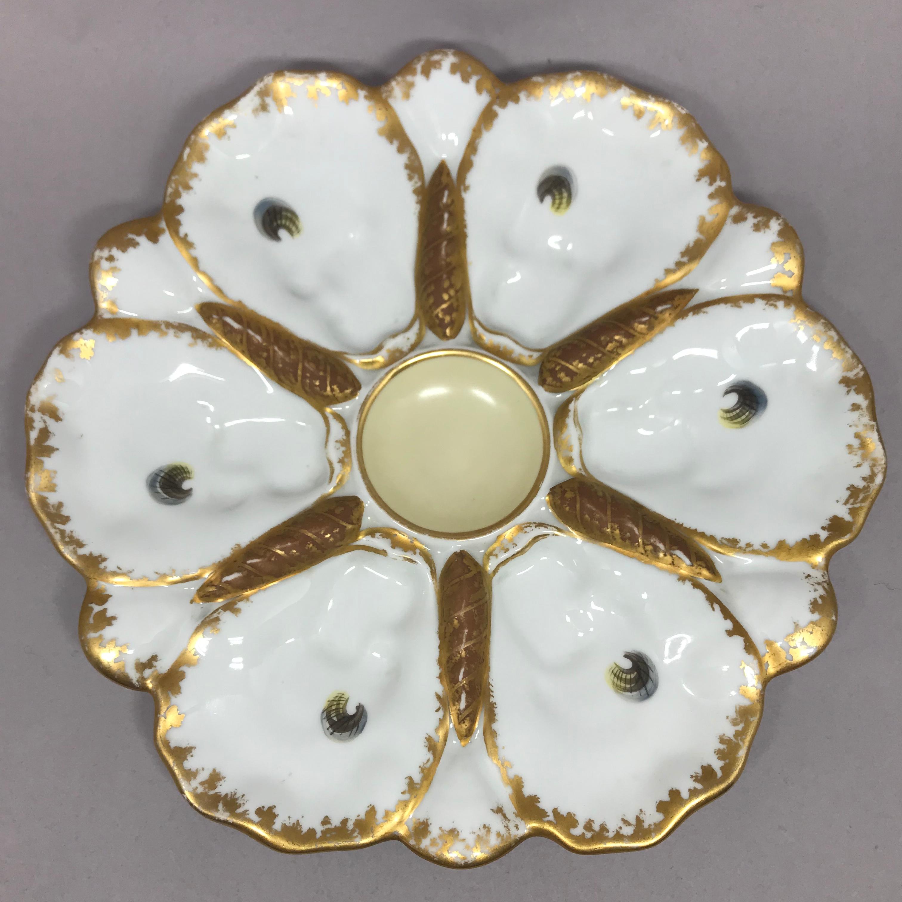 Hand-Painted Set of Ten Limoges Oyster Plates