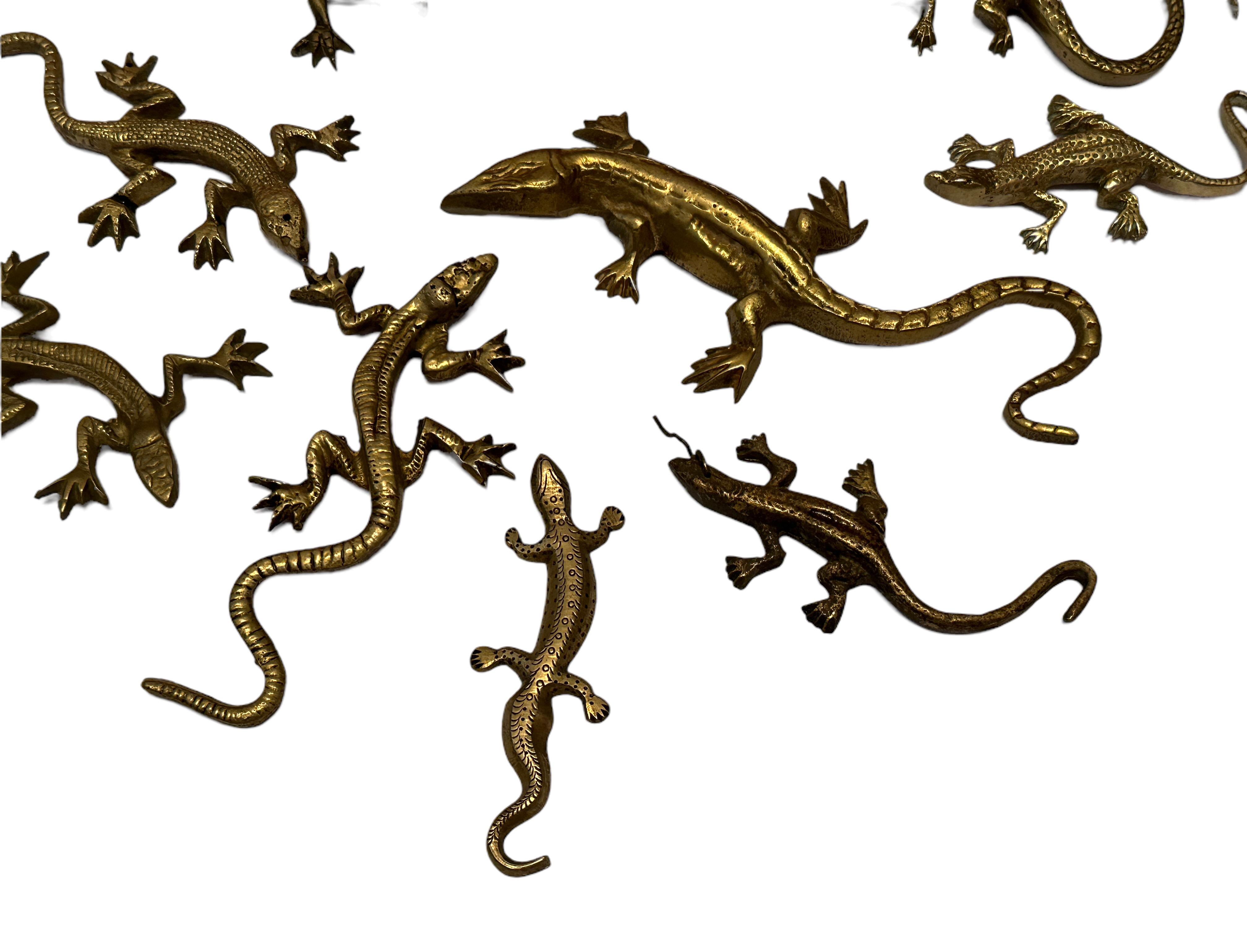 Set of Ten Lizards Gecko Brass Metal Wall Decoration Vintage, 1960s For Sale 2