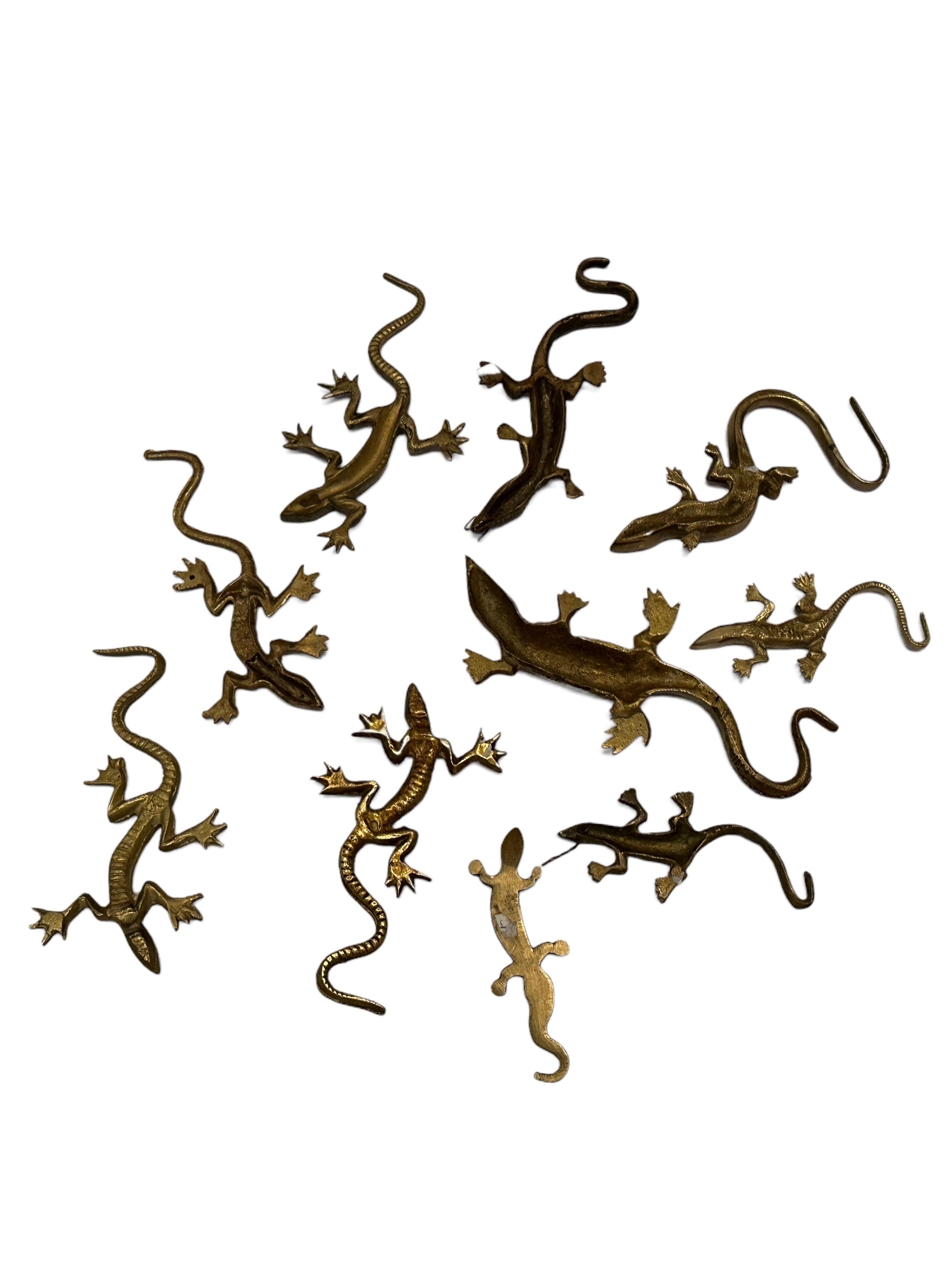 Set of Ten Lizards Gecko Brass Metal Wall Decoration Vintage, 1960s For Sale 3