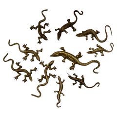 Set of Ten Lizards Gecko Brass Metal Wall Decoration Vintage, 1960s
