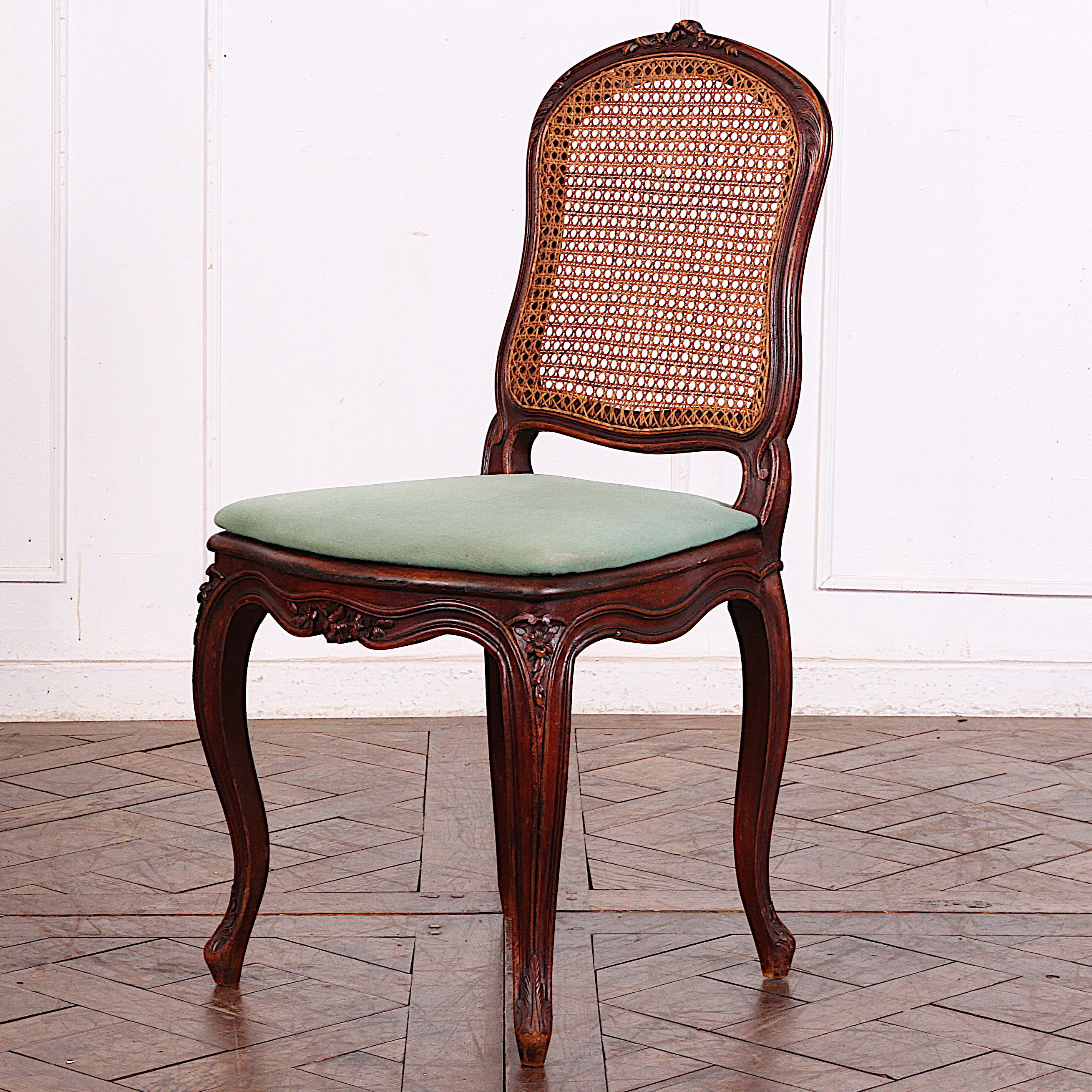 Oak Set of Ten Louis XV Style Caned Dining Chairs