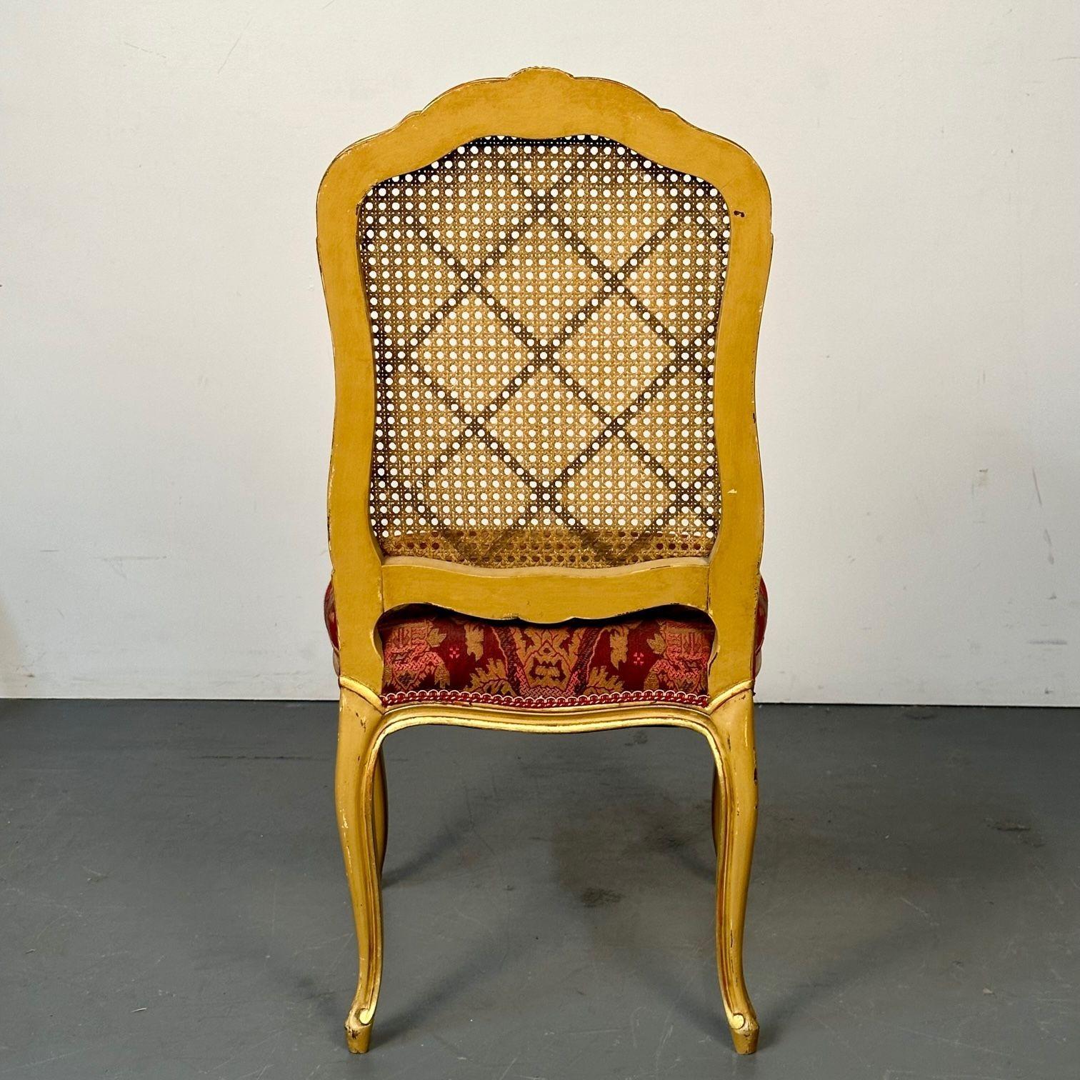 Louis XV Style, Ten Dining Chairs, Gold Gilt, Cane, Red Fabric, France, 1960s For Sale 10