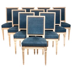 Set of Ten Louis XVI Style Chairs in White Lacquered Wood, 1950s