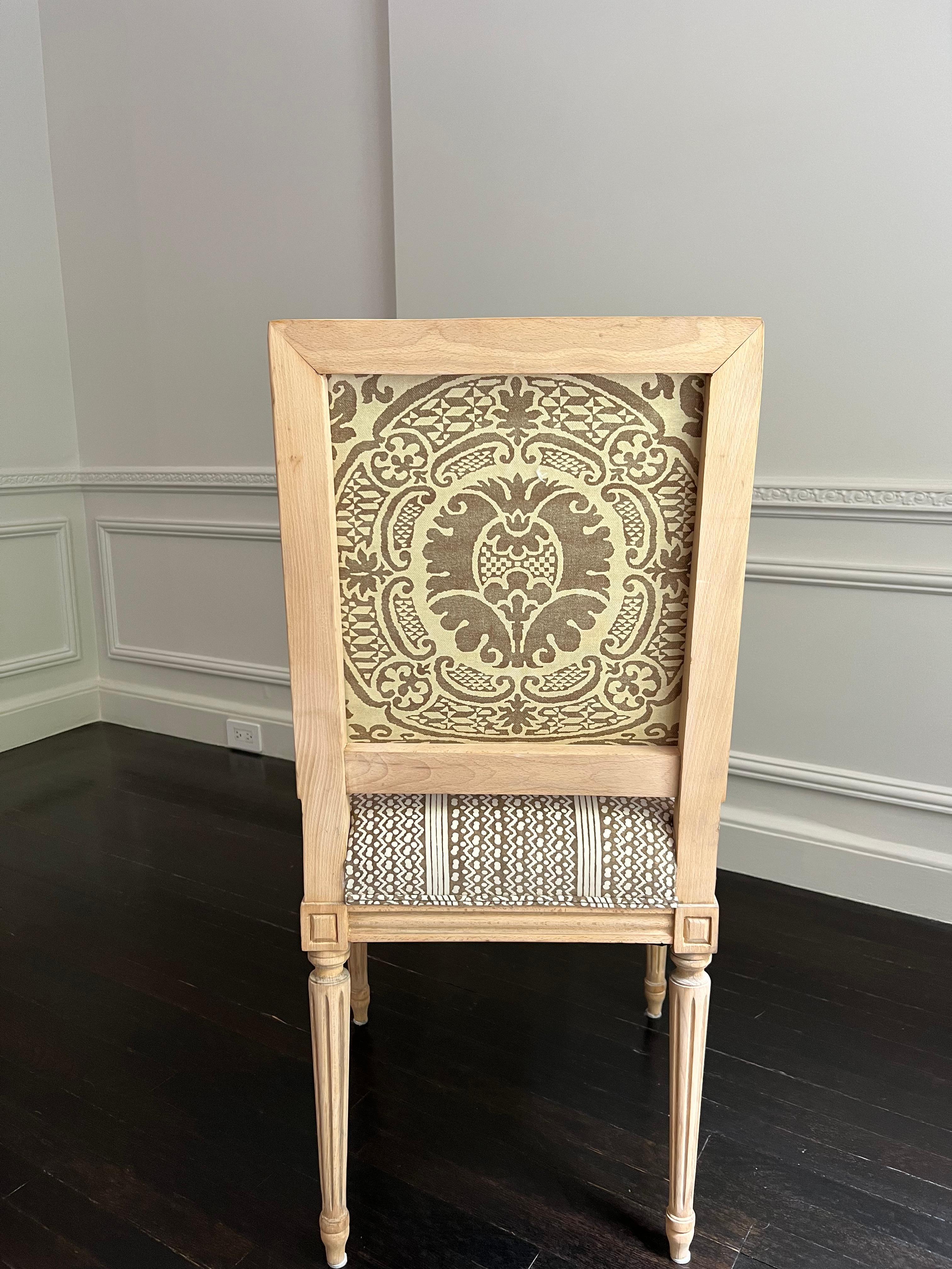 Set of Ten Louis XVI Style Dining Chairs in Fortuny Fabrics 12