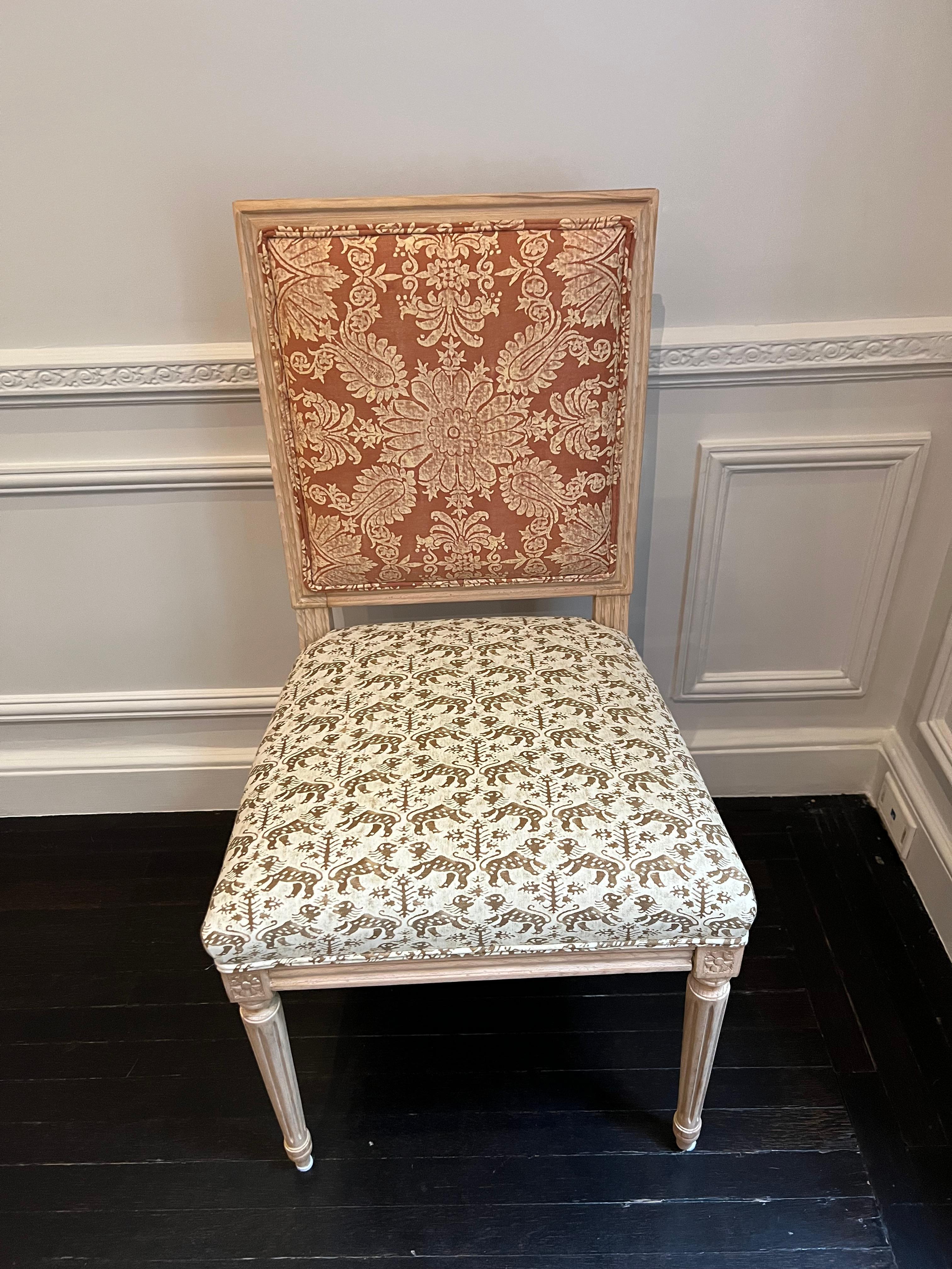 Set of Ten Louis XVI Style Dining Chairs in Fortuny Fabrics 2