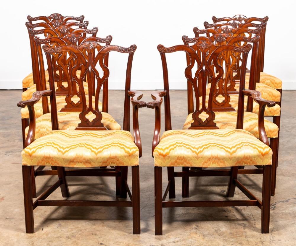 Set of Ten Mahogany Chippendale Style Dining Chairs In Good Condition For Sale In Essex, MA