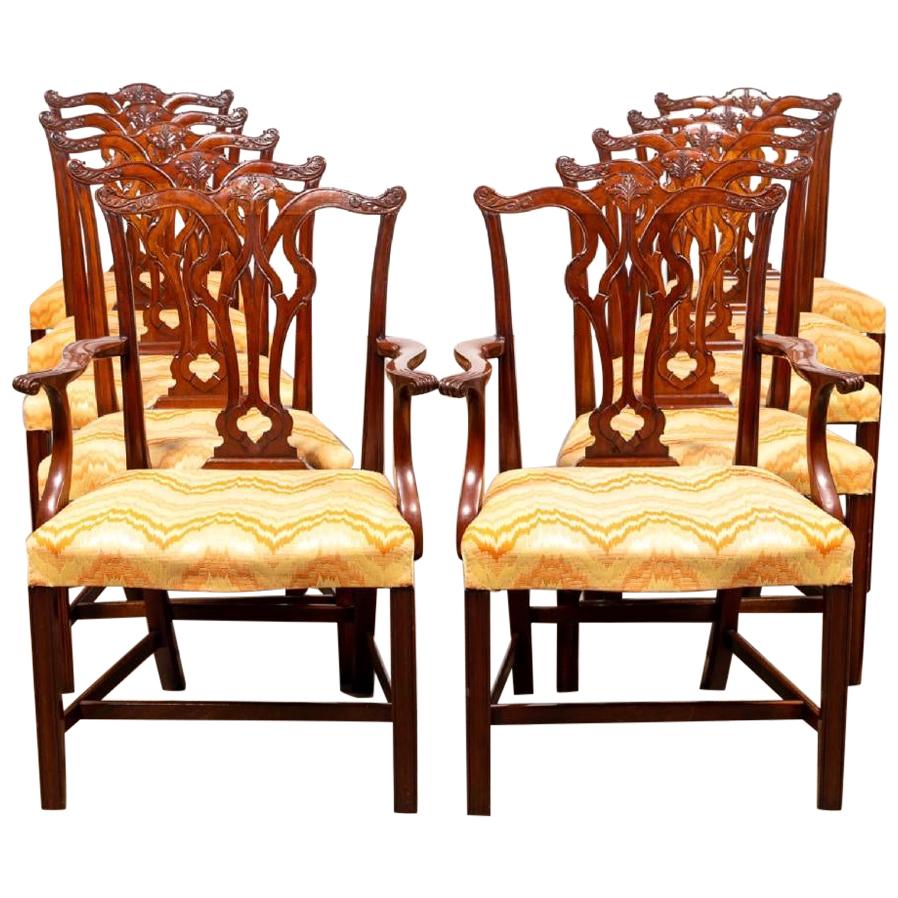 Set of Ten Mahogany Chippendale Style Dining Chairs For Sale