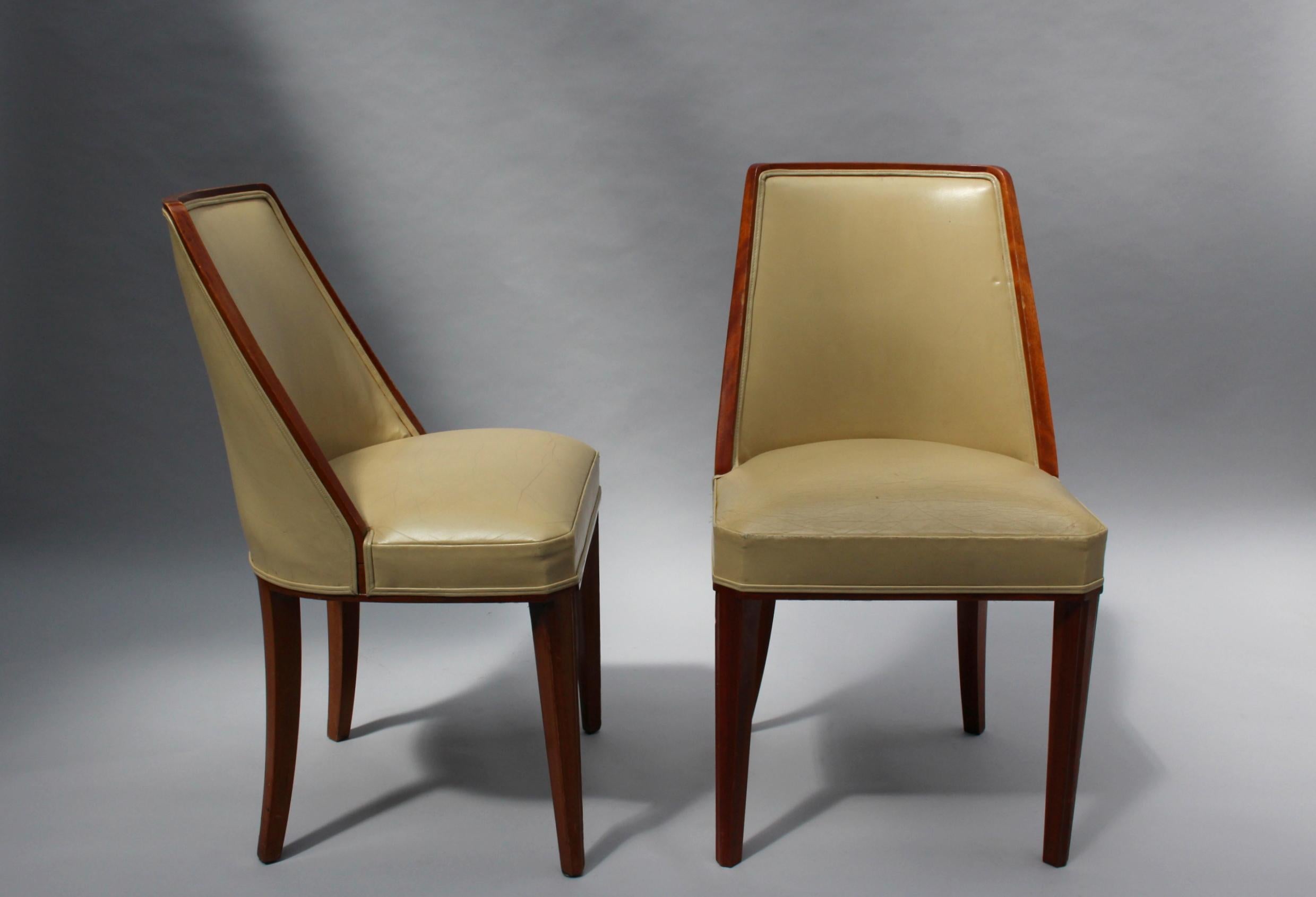Set of 10 Fine French Art Deco Mahogany Dining Chairs by Albert Guenot In Fair Condition In Long Island City, NY