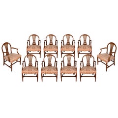 Vintage Set of Ten Mahogany George III Style Dining Chairs With Upholstered Seats